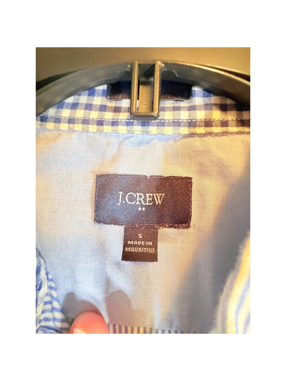 J.Crew Mens Mixed Pattern Patchwork Shirt Blue Gingham Stripe G5960 Small